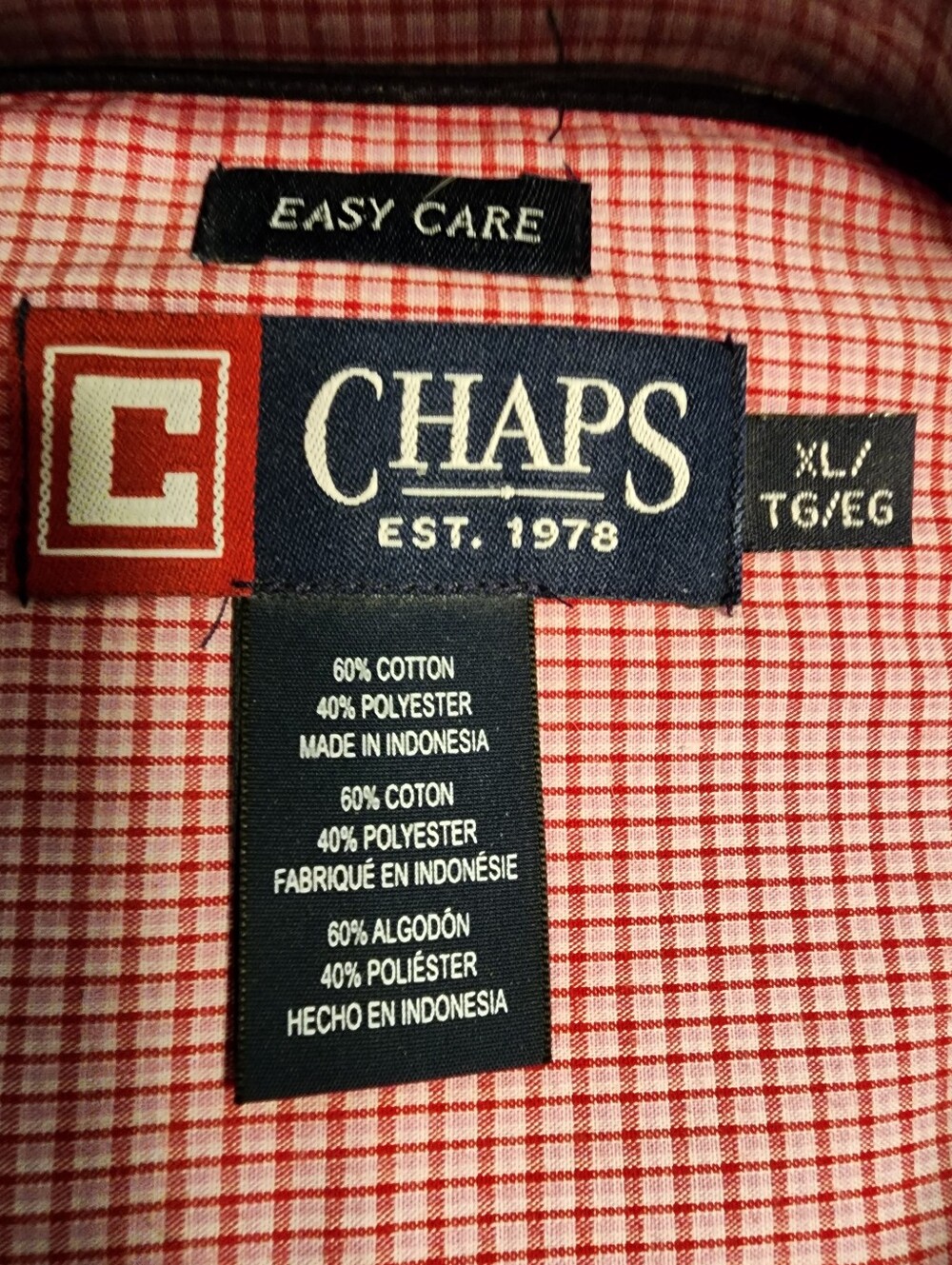 Chaps NEW W/Tags Men's Red and White Mini Check Button-Down Shirt - Picture 3 of 6